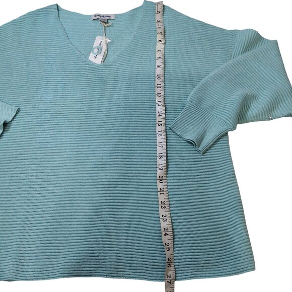 Tommy Bahama Womens Aqua Bonito Sequined Ribbed V-Neck Sweater XL Coastal - Picture 8 of 10